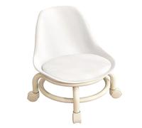 Adfaga Tabouret Roulant Bas avec Dossier, roulettes universelles, escabeau pour Meubles multifonctionnels pour Salon, Salle de Bain, Plastique éponge métal, Hauteur 37 cm (Blanche)