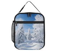 ADFGYERH Sac à déjeuner isotherme et portable pour chantier de construction, travail et utilisation quotidienne Motif arbres d'hiver recouverts de neige