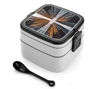 ADFGYERH Skyscraper Looking Up at Sky Lunch Box Double couche Boîte à bento avec cloison et cuillère, portable, boîte à goûter pour dîner, travail, voyage, pique-nique, convient pour les hommes et les