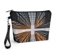 ADFGYERH Skyscraper Looking Up at Sky Trousse de maquillage de voyage grande capacité pour femme, trousse de toilette avec poignée pour soins de la peau, pinceaux et essentiels de voyage