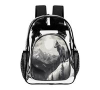 ADFGYERH Snow Mountain Lone Wolf Sac à dos transparent en PVC transparent pour sécurité, travail, voyage, stade