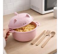Adftccp Bol Ramen Micro Ondes Avec Passoire Set, Cuiseur De Nouilles Design Cochon Avec Baguettes Cuillère Et Fourchette, Bol Repas Pour Étudiants Bureau Maison Dortoir (A)