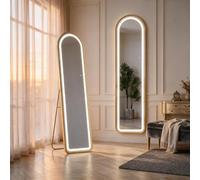 ADFUNIT Arc Miroir complet avec éclairage LED - 150 x 40 cm - Doré - Miroir sur pied moderne avec 3 modes de couleur à intensité variable - Suspendu/debout/incliné - Grand miroir mural pour chambre à