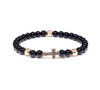 ADGJL Bracelet Femme Pierre Naturelle, 7 Chakra Perles Pierre Naturelle Obsidienne Bracelet en Or Rose Croix Bijoux Élastique Yoga Énergie Noir Prier Bracelets Charme Diffuseur Femmes Hommes Cadeau