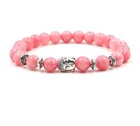 ADGJL Bracelet Femme Pierre Naturelle, 7 Chakra Rose Quartz, Bracelet Élastique Argent Bouddha, Boho Yoga Bijoux Semi-Précieux pour Les Femmes, Couple de Vacances Cadeau