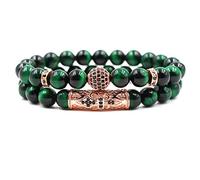 ADGJL Bracelet Pierre Naturelle, 7 Chakra Naturel Oeil De Tigre Pierre Élastique Bracelets Perles En Or Rose Bracelet Vert Boho Diffuseur Pave Setting Zircon Bijoux Femmes Hommes Cadeau 2 Pcs