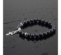 ADGJL Bracelet Pierre Naturelle Femme, 7 Chakra Naturel Noir Givré Pierre Perle Bracelet Élastique Ankh Croix Pendentif Bijoux Yoga Bracelets Illimité Diffuseur D'Huile Essentielle Hommes Cadeau