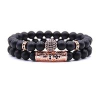 ADGJL Bracelet Pierre Naturelle Homme, 7 Chakra Naturel Givré Pierre Perle Bracelet Noir Élastique Yoga Bracelet Chanceux Or Rose Pave Zircon Bijoux pour Dames De Noël Couple Cadeau