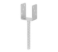 ADGO Base de poteau avec tige de maçonnerie, fixe, fixation en béton, base de poteau de maçonnerie, ancre avec tige, tige côtelée, tige en forme de U, acier galvanisé, argent (90 mm)