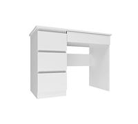 ADGO Bureau d'ordinateur avec 4 tiroirs, 51 x 98 x 76 cm, Style Classique, Design Simple, rectangulaire, pour étudiant, à Gauche, Blanc Mat
