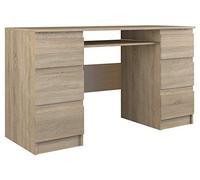 ADGO Bureau d'ordinateur avec 6 Tiroirs 130x76x51cm, Support pour Clavier, Bureau de Rangement, pour Travail, pour Chambre d'enfant (Livraison en 2 Paquets) (Chêne Sonoma)