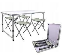 ADGO Ensemble Table Basse Table Touristique + 4 Chaises et Une Valise 120 cm Camping Grill Pique-Nique Tente Champ, Pliable Compact Voyage Imperméable Léger, 1 pièce