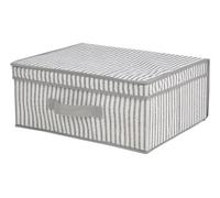 ADGO Florida Boîte Pliante avec Poignée, Boîte en Tissu, Boîte à Lumière, Boîte de Rangement et Boîte d'organisation, Boîte à Vêtements, Tissu, Rayures Beige (38 x 29 x 16,5 cm, avec Couvercle)