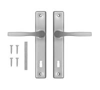 ADGO Kit de poignée de porte pour serrure à garniture, serrure à clé 72, gauche et droite, poignée en aluminium et acier galvanisé, une poignée pour une serrure étroite sur une longue assiette peinte