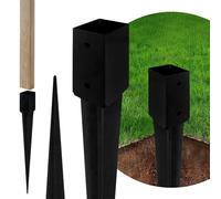 ADGO - Lot de 4 - Support de Poteaux a Enfoncer - Base Carrée - 45x600mm - Pied d'Ancrage Galvanisé - Fixation de Poteaux de Clôture et Structures Extérieures - Métal Robuste - Noir