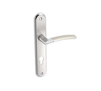 ADGO Luxor Poignée intérieure longue avec trou de serrure H: 243mm L: 43mm Longueur de la poignée 120mm Poignée de porte Deux textures satin/chrome (cylindre de verrouillage, espacement : 72 mm)