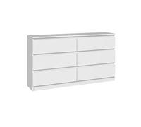 ADGO M6-140 Commode Moderne à 6 tiroirs, 138 x 40 x 77 cm, pour la Chambre à Coucher, Le Salon, Le Hall, fournie en 2 Lots, Blanc et Mat