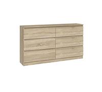ADGO M6-140 Commode moderne à 6 tiroirs, 138 x 40 x 77 cm, pour la chambre à coucher, le salon, le hall, fournie en 2 lots, chêne sonoma