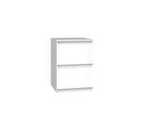 ADGO, Malwa, M2, table de chevet avec deux tiroirs, table de nuit, table d'appoint, table basse pour chambre à coucher, salon, chambre d'enfant, petite armoire à placer à côté du lit (blanc brillant)
