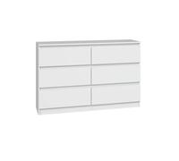 ADGO Malwa M6 120 Commode à 6 tiroirs, 120 x 30 x 75 cm, Armoire pour vêtements, Meubles pour Salon, Armoire Classique avec étagères, autoportante, Peu encombrante, Blanche (expédiée en 2 Paquets)
