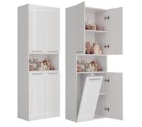 ADGO Meuble de Salle de Bain avec 1 Panier à Linge, Haut, Armoire Haute, étagère, Panier à Linge Intégré, Bac à Linge, de Rangement, Autoportant (Blanc Brillant) (Expédié en 2 Packs)