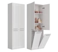 ADGO Meuble de Salle de Bain avec 2 Paniers à Linge, Haut, Armoire Haute, étagère, Panier à Linge Intégré, de Rangement, Autoportant (Blanc Brillant/Façades)(Expédié en 2 Packs)
