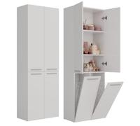 ADGO Meuble de Salle de Bain avec 2 Paniers à Linge, Haut, Armoire Haute, étagère, Panier à Linge Intégré, Bac à Linge, de Rangement, Autoportant (Blanc) (Expédié en 2 Packs)