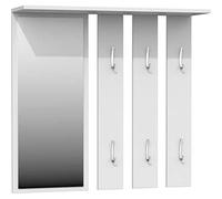 ADGO Opale Ensemble de Meubles de Couloir 2 en 1, Dressing, 6 Crochets et étagères, Placard, Panneau de penderie, Table Murale rectangulaire, penderie Murale (Miroir + Cintre, Blanc)