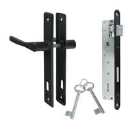 ADGO Poignée de porte + serrure avec clé noire - Poignée de porte en acier inoxydable - 90 mm - Serrure 90/22 mm - Clé prête à monter