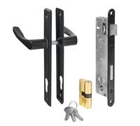 ADGO Poignée de porte + serrure de porte + serrure avec clé - 90 mm - Noir - Cylindre de serrure 30/30 mm - Kit prêt à monter