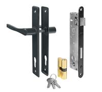 ADGO Poignée de porte + serrure de porte + serrure avec clé - Poignée de porte de garage 90 mm - Marron - Cylindre de serrure 30/30 mm - Kit prêt à monter (graphite)