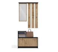 ADGO - Porte-Manteau Vera avec Miroir, Portant avec Meuble à Chaussures et Assise - Garde-Robe pour Entrée - Armoire Ouverte - Largeur 85 cm - Couleur Anthracite/Artisanhe