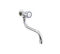 HYDROLAND Vanne d'Eau 3/4" S Forme Bec Vanne Murale Eau Froide Pivotant Un Bouton Robinet de Cuisine Robinet d'Evier Mural à Une Main Argent