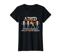 ADHD It's Not Disability It's A Different Ability Skeleton T-Shirt Graphique avec Valeur, Femme, Noir, S
