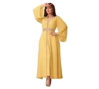 Adhdyuud Robe de soirée marocaine pour femme - Col montant - Dubaï Abayas - Caftan - Robe de dinde, jaune, XL