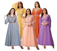 Adhdyuud Robe de soirée marocaine pour femme - Col montant - Dubaï Abayas - Caftan - Robe de dinde, violet, XL