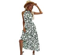 Adhdyuud Robe longue sexy sans manches avec imprimé floral pour femme, EN8, S