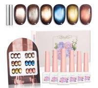ADHERE 12ml x6 Kit Vernis Gel Œil de Chat avec Bâton Magnétique, paillettes holographiques Vernis à ongles gel UV LED pour salon de manucure