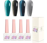 Adhere 4pcs 12ml Glitter Cat Eye Trempé Uv Led Gel Vernis À Ongles Set, Reflective Glitter Cat Eye, Brillant Diamant Magnétique Glitter Bijoux Avec Aimant