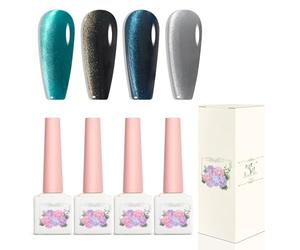 Adhere 4pcs 12mL Glitter Cat Eye trempé UV LED gel vernis à ongles set, Reflective Glitter Cat Eye, brillant diamant magnétique Glitter bijoux avec aimant