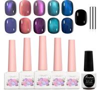 Adhere 5pcs 12ml Sticky Cat Eye Uv Led Gel Vernis À Ongles Set Avec Aimant + 7.3ml Noir Gel Vernis À Ongles