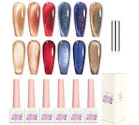 Adhere 6 pièces 12ML Cat Eye Gel Nail Polish Set, yeux de chat brillant réfléchissant coloré, brillant diamant magnétique Amber Shine Couleur avec aimant automne hiver yeux de chat foncé
