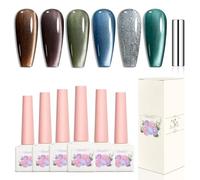 Adhere 6pcs 12mL Cat Eye trempé UV LED gel vernis à ongles, brillant Blanc Cat Eye reflect Glitter Cat Eye, brillant diamant magnétique Glitter avec aimant