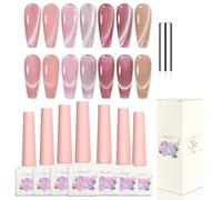 Adhere 7pcs 12mL Cat Eye trempé UV LED gel vernis à ongles set, réfléchissant brillant oeil de chat, brillant diamant magnétique Transparent Rose avec aimant