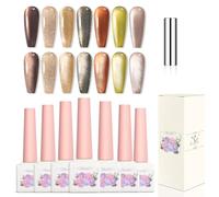 Adhere 7pcs 12mL Cat Eye trempé UV LED gel vernis à ongles, yeux de chat brillant réfléchissant, brillant diamant magnétique Glitter avec aimant