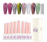 Adhere 8pcs 12mL cat eye gel aimant vernis à ongles ensemble, réfléchissant brillant oeil de chat, jaune vert violet argent blanc avec aimant