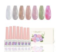ADHERE Kit de vernis à ongles en gel translucide nude pailleté 7pcs - 12ml Vernis à ongles UV/LED pour salon de manucure DIY Nail Design à domicile (Série Île au coucher du soleil)