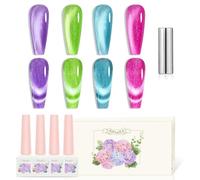 ADHERE Lot de vernis à ongles - 12 ml - Avec aimant œil de chat - Vernis à ongles gel UV - Vernis à ongles gel UV - Paillettes scintillantes en vert, rose, rouge, violet, bleu