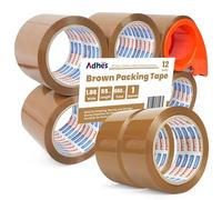 ADHES 12 x Rouleau Ruban adhésif d'emballage brun, 48mm x 50m ruban transparent brun avec Cutter, carton pour le transport et le déplacement