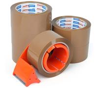 ADHES 6 x Rouleau Ruban adhésif d'emballage brun, 48mm x 50m ruban transparent brun avec Cutter, carton pour le transport et le déplacement